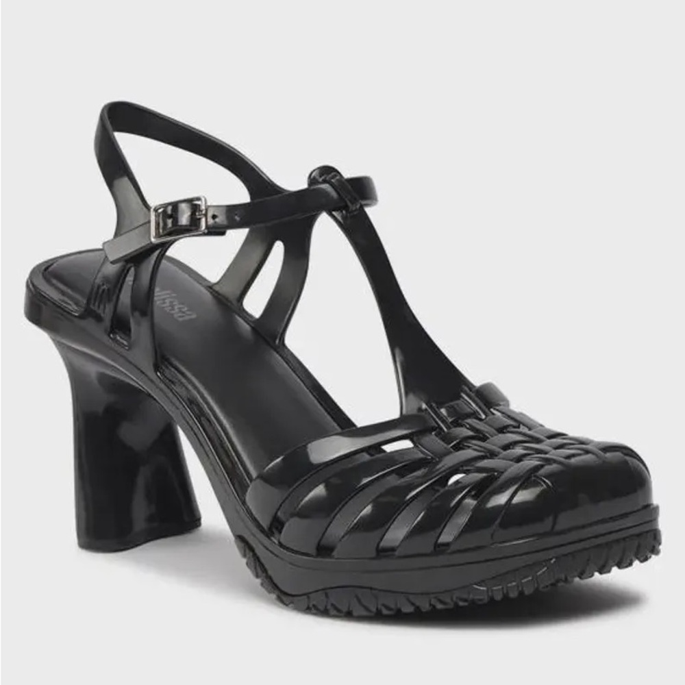Melissa Jelly Vixen Black Strappy Heels - size 10